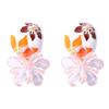 ZA Light Luxury Retro Enamel Painted Flowers Transparent Resin Crystal Flower Earrings Party High Sense Personality Woman