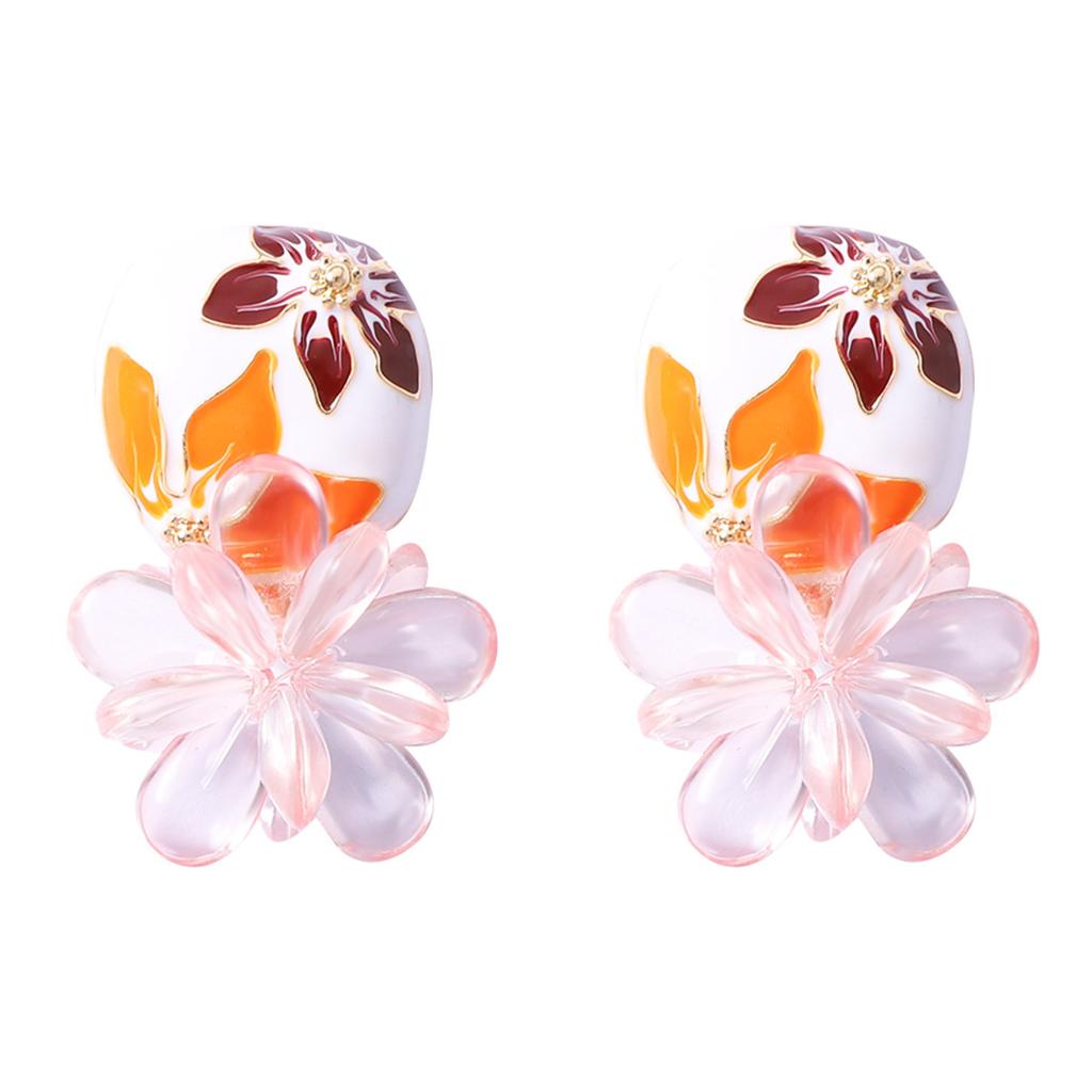 ZA Light Luxury Retro Enamel Painted Flowers Transparent Resin Crystal Flower Earrings Party High Sense Personality Woman