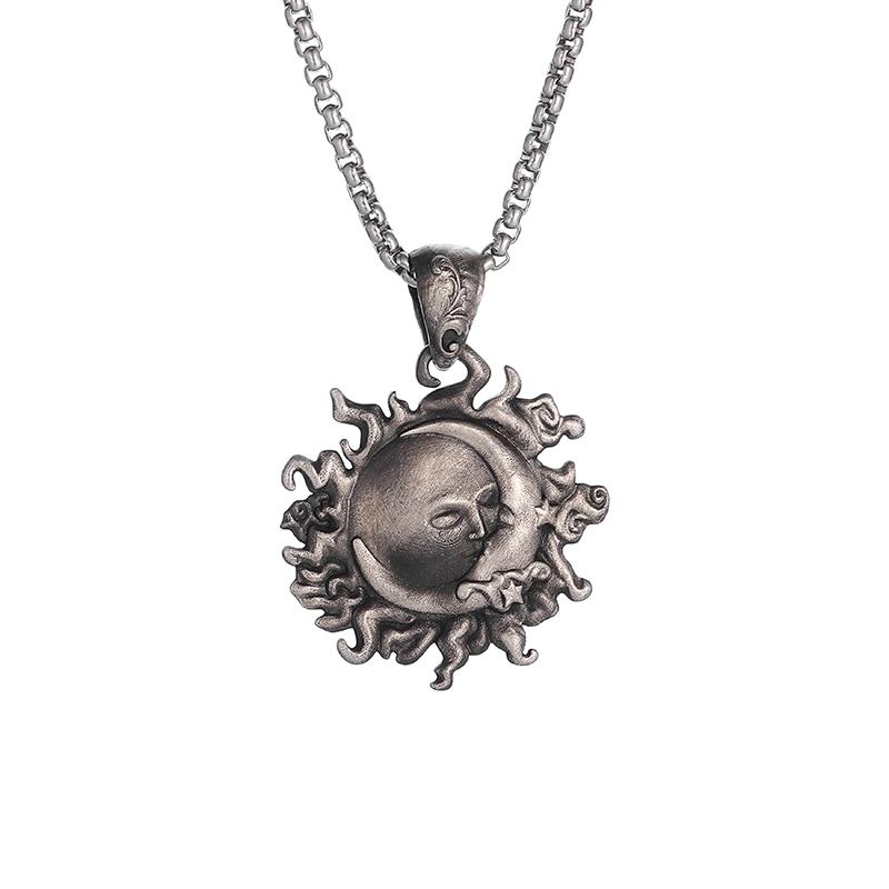 Colar Pingente Retro Sol Lua Estrela Beijo Casal Tendência da Moda Joias Casuais Literárias Acessórios Presente de Memória