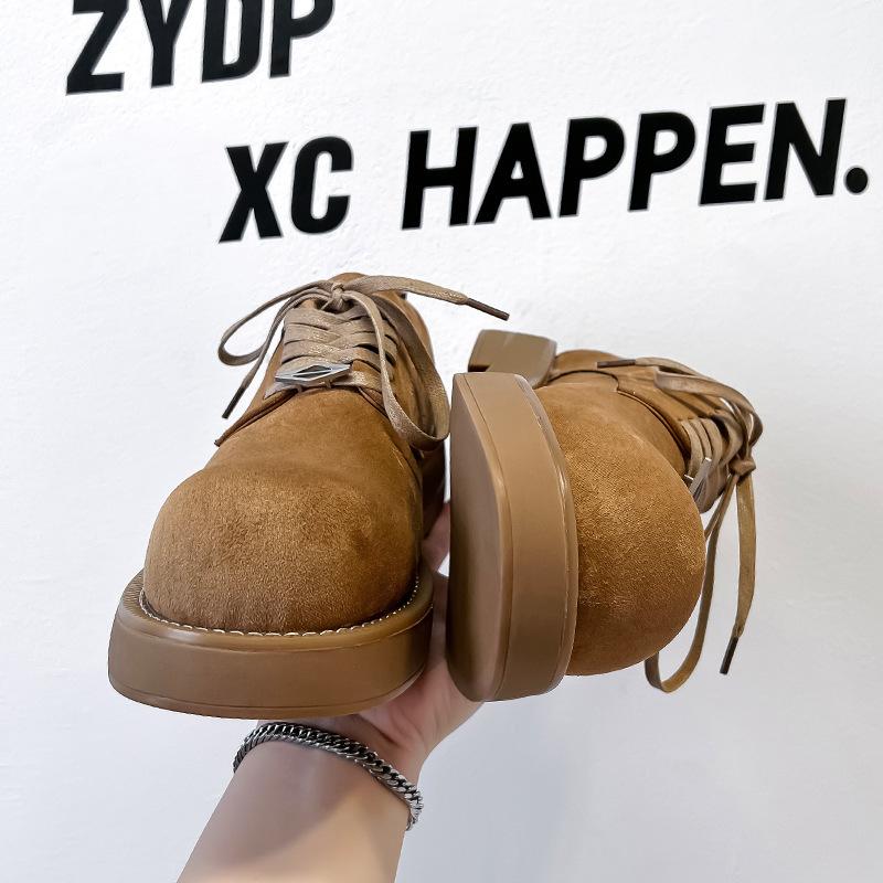 Derby Shoes Men's 2024 New Big Head Shoes Thick Sole Heightening Casual Low-top Big Yellow Boots Tooling Leather Shoes 1088-A