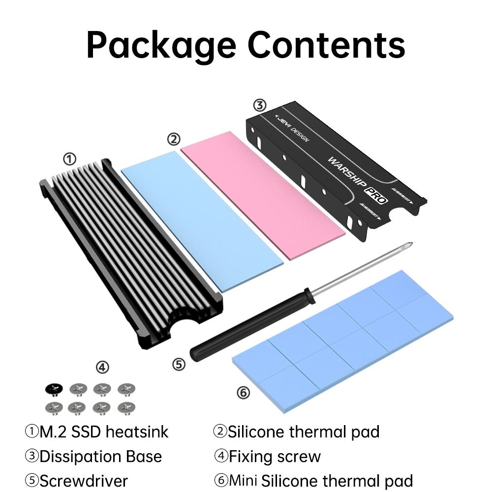 M.2 2280 SSD Heatsink Support PS5 PC, JEYI NVME NGFF 2280 SSD Double-Sided Heat Sink Cooling with Thermal Silicone Pads Cooler