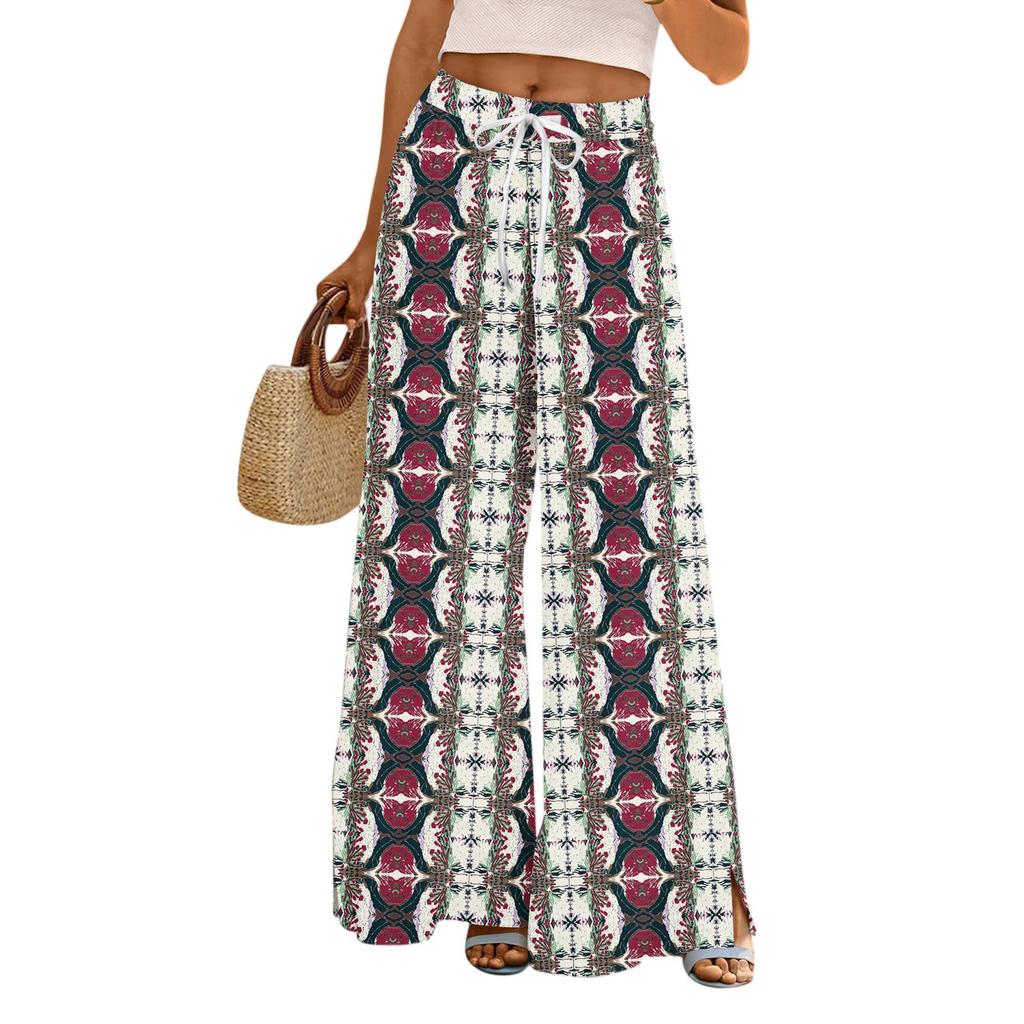 Womens Pants Wide Leg Pants With Pockets Casual Trousers Printed  Elastic Waist Sweatpants