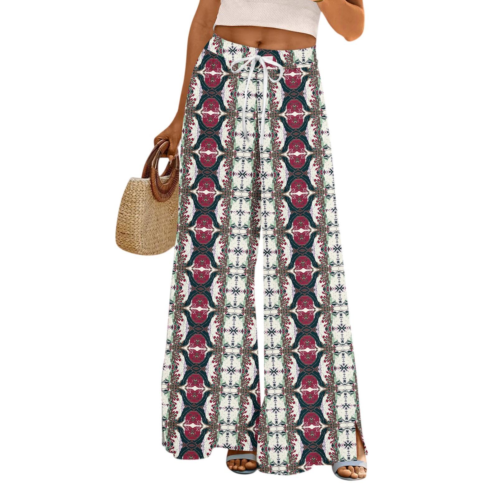 

Womens Pants Wide Leg Pants With Pockets Casual Trousers Printed Elastic Waist Sweatpants S винний