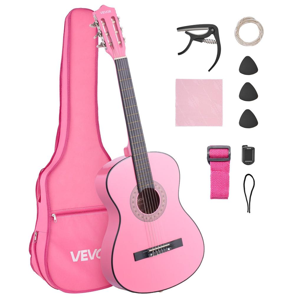VEVOR Classical Guitar, 960 Mm, Wood Classical Guitar Starter Kit for Beginners, with Nylon Strings, Gig Bag, Strap, Tuner, Extra Strings, Picks