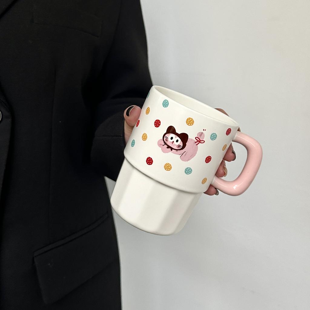 Søt Prikkete Dukke Valp Sugerørskopp Keramisk Krus med Lokk Par Drikkekopp Praktisk Bursdagsgave til Jenter