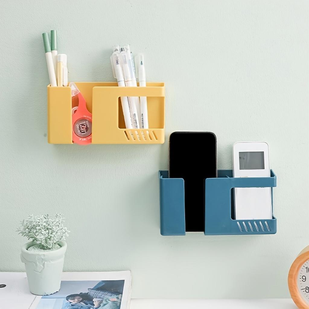 Adhesive Wall Mounted Phone Charging Stand with Remote Control Storage Box for Bedside, No Drill Installation