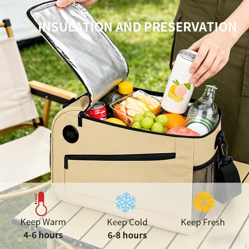 Insulated Bag with Zipper, Smart Temperature Display, Thermal Preservation for