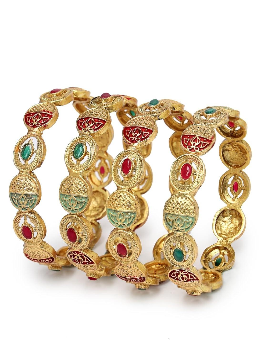 

Традиционный позолоченный красный и зеленый браслет-када, набор ювелирных изделий для женщин и девочек 2.8 золотой