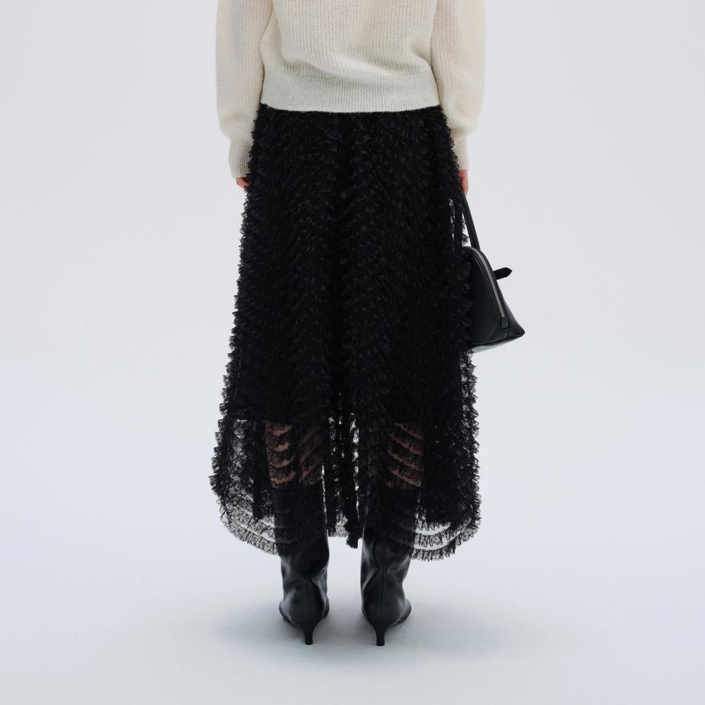 Elegant Women's French Mesh Layered Lace Skirt - New Spring Arrival, Mid-length with Wide Hem and Slimming Fluffy Design