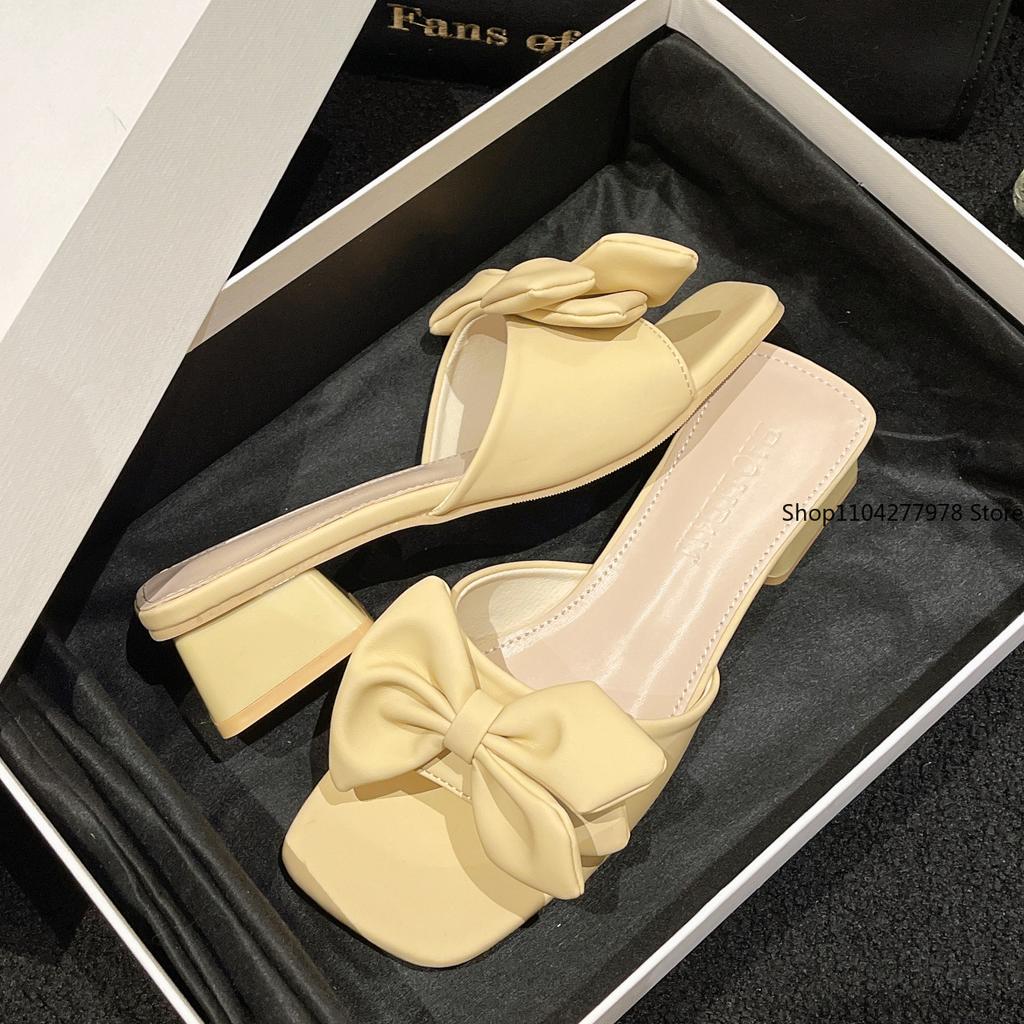 Fashion Women's Slippers 2025 Summer New Fashion Shoes for Women Plus Size 42 Solid Bow Flat Outdoor Beach Slippers Female Zapatos Mujer