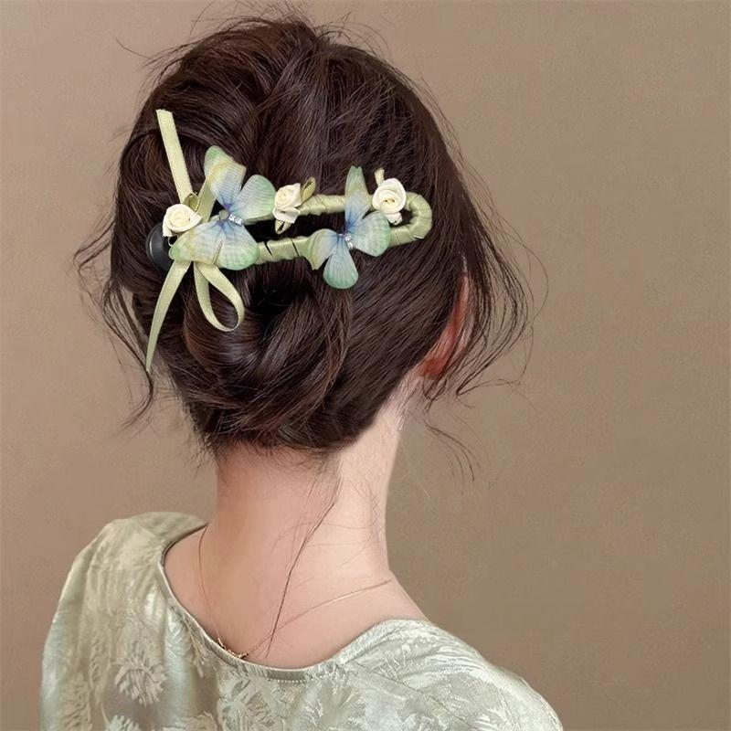 Green Butterfly Hair Clip Womens Back of The Head Hair Clip New Chinese Style Hair Accessory