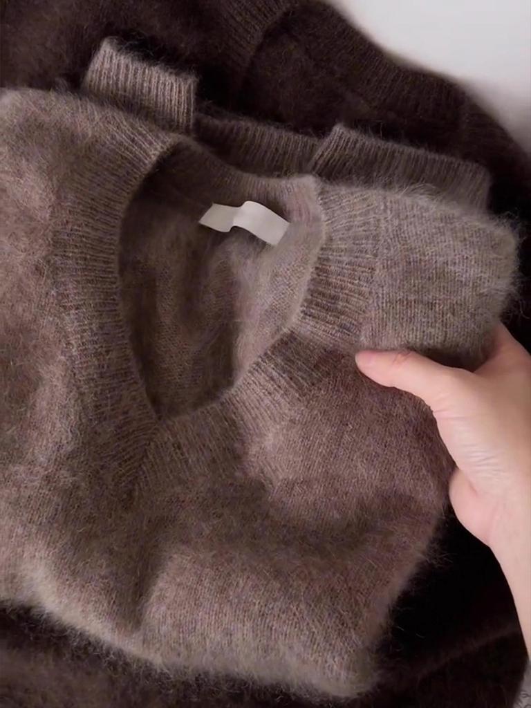 CHAO Recommendation: Women's Retro Coffee Color Imitation Mink Velvet Sweater - Soft, Cozy, Lazy Style Knitwear for Winter