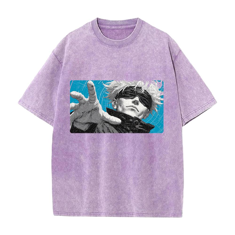 Gojo Satoru Print T-shirt Anime Jujutsu Kaisen Clothing Men Women Cotton Tshirts Retro Washed T Shirt Harajuku Male Casual Tops