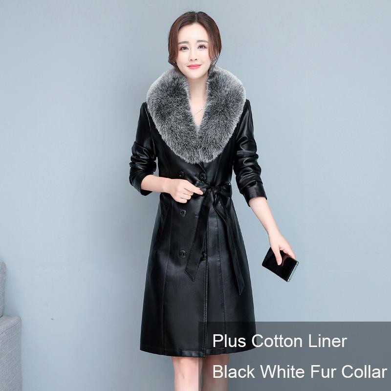 Damen Schaffell Übermantel Frühling Herbst Winter Mode Pelzkragen Warm Dick Schlank Lang Schaffellmantel Damen