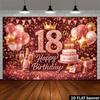 2D 18th Birthday Photography Background, Rose Gold Themed Party Backdrop Banner