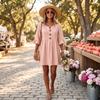 Women's Color V-Neck Half Sleeve Loose Fit Casual Dress for Work Commute
