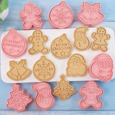 Weihnachts-Keksausstecher Presse 8 Stück Weihnachtsmann Keksform Kunststoff-Keksstempel Süßwaren Küche Backen Konditorei Werkzeuge