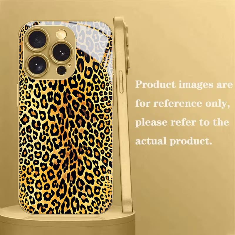 Golden Leopard print Pattern Design Tempered Glass Phone Case For Samsung Galaxy S25 S24 Ultra S23 Plus S25 FE Protection Cover