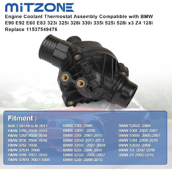 MITZONE Engine Coolant Thermostat Assembly Compatible with BMW E90 E92 E60 E83 323i 325i 328i 330i 335i 525i 528i x3 Z4 128i Replace 11537549476