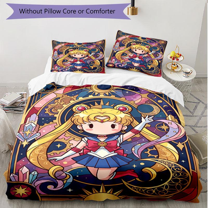 3pcs Duvet Cover Set (1*Duvet Cover + 2*Pillowcase, Without Core), Sailor Moon Print Soft All‑Season Bedding Set, Home Bedroom Decor Gift