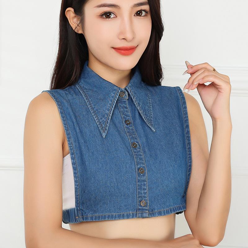 Unisex XXL Denim Shirt Fake Collar for Mens Suits Detachable Collar Big Pointed Lapel Vest Style False Collars for Womens