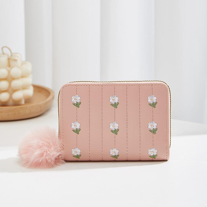 New short wallet women's single zipper embroidered wallet fresh and sweet fashion clutch bag women's one