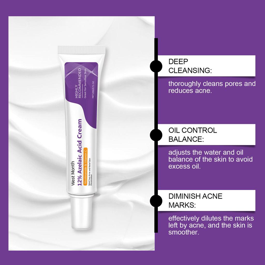 Crema Viso Acido Azelaico Mese Occidentale Trattamento Acne Cura della Pelle Delicata Controllo Sebo Riparatore Idratante 1.76 Oz meno