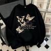 Butterfly Print Fleece-Lined Oversized Crewneck Sweatshirt Men Women Winter Warm Loose Long Sleeve Casual Top
