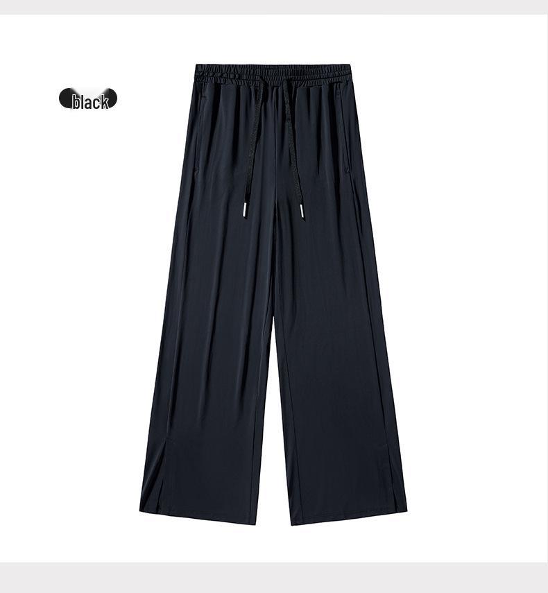 Women's Ice Silk Wide-Leg Pants: High-Waist, Floor-Length, Slimming Slit, Lightweight, Sun Protection for Summer