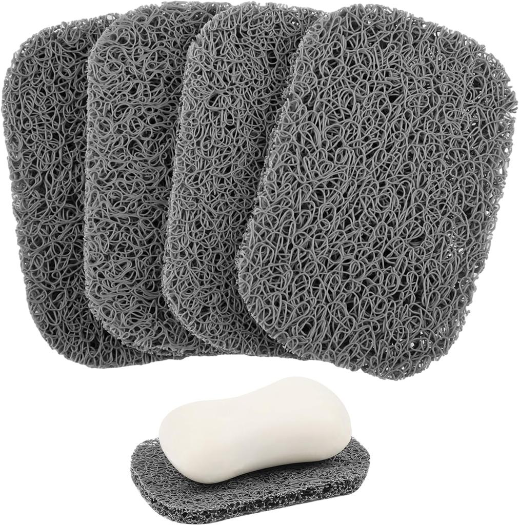 4 Pack Gray BPA-Free Soap Savers Pads for Soap Dish, Non-Slip Soap Holder Pad,Self Draining Soap Bars Holder Pads Suitable for Kitchen Bathroom Shower