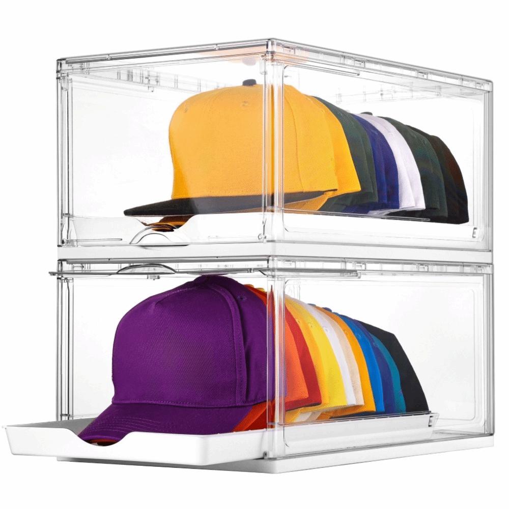

2PCS Stackable Hat Organizer Large Cap Storage Transparent Hats Holder Box Display