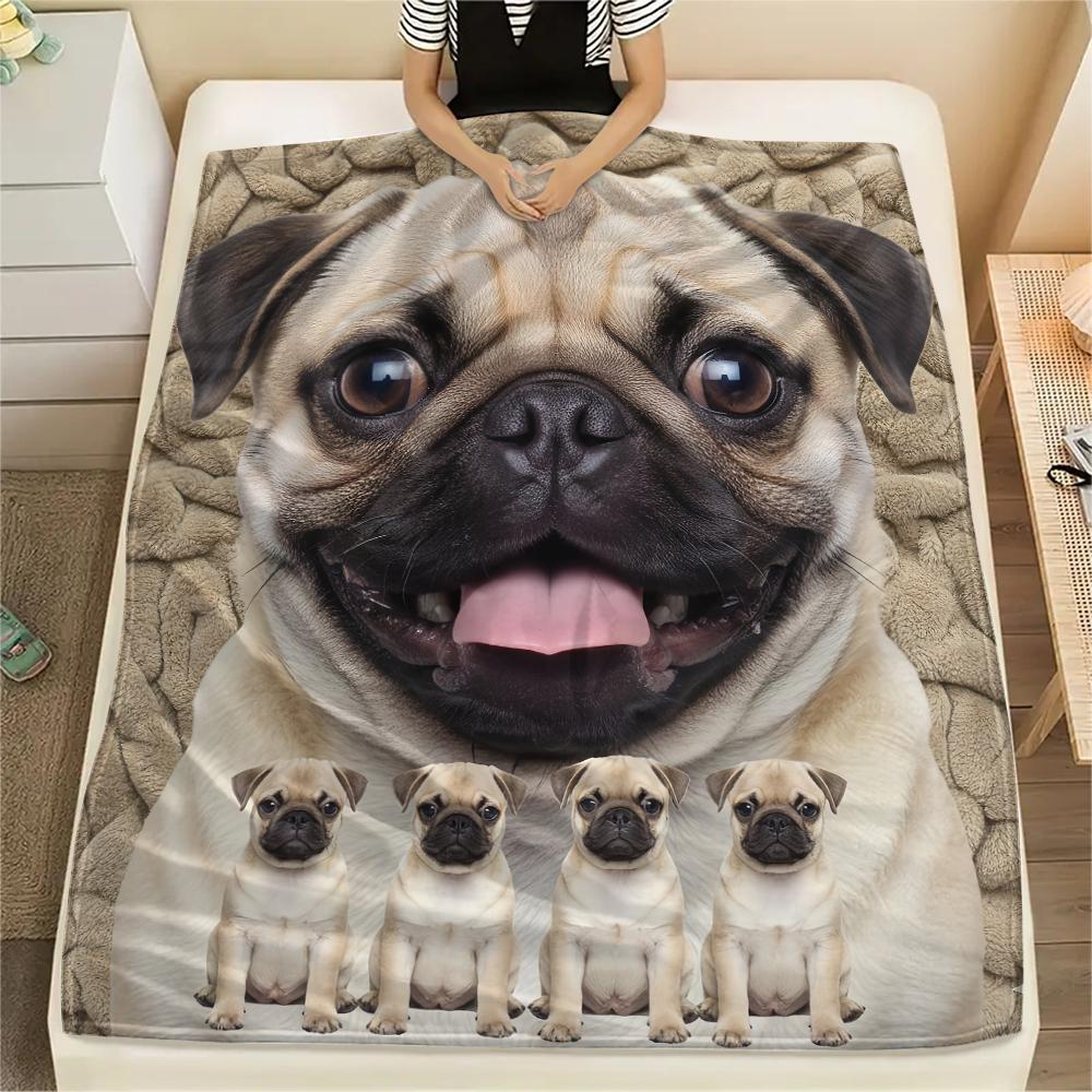 1Pc Bulldog Print Flannel Blanket, High Quality Comfortable for All Seasons, Home Decor, Warmth and Comfort, Perfect for Gifts
