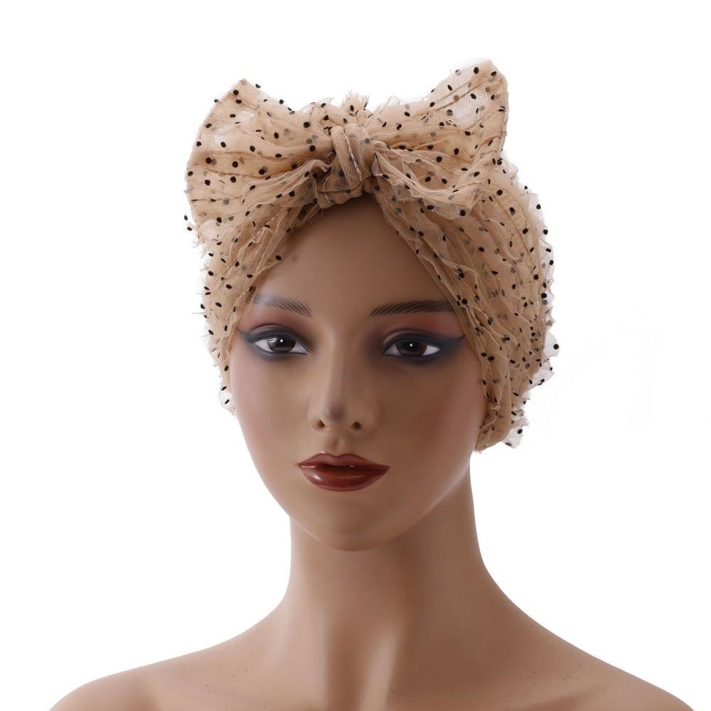 Atmungsaktiver Stoff Polka Dot Netzhaube Falten Spitze Turban Damen Kopftuch Hut Gefaltetes Design Schicke Beanie Mütze Sommersaison