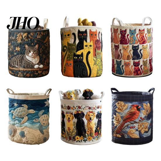 Laundry Basket for Bedroom Quilted Foldable Boho Fabric Hamper Cute Cat Storage Clothes Toys Blankets Nursery Bathroom
