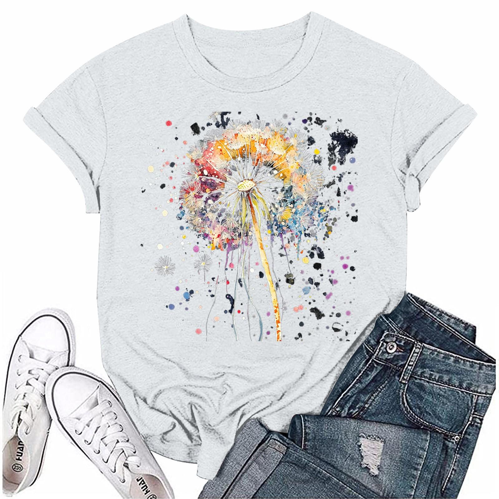 

Жіноча мода Принтована футболка з круглим вирізом та коротким рукавом Пуловер Топ XL білий