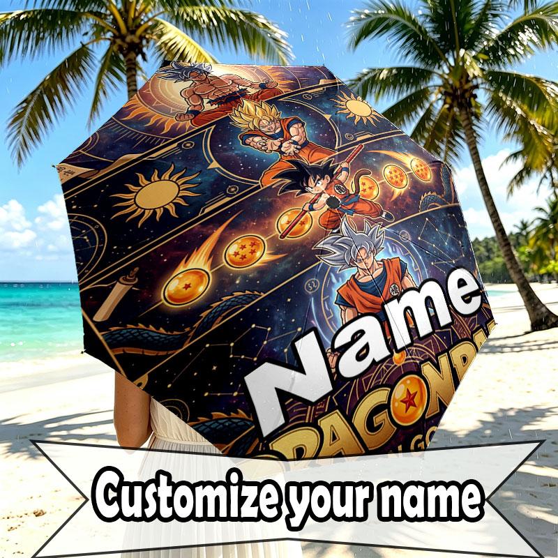 Custom Name Personalized Dragon Ball Z Print Umbrella, Auto Open Close, 8‑Rib Sturdy Frame, Commute Camping Hiking Use, Birthday Gift