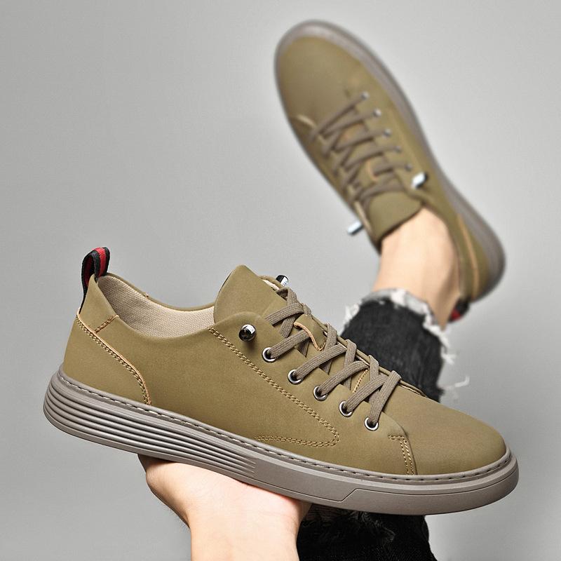 

Men s shoes 2025 summer new men s versatile lace-free casual leather shoes youth fashion trend soft baseplate shoes 44 хаки