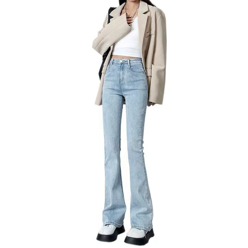 Dámské strečové kalhoty s vysokým pasem, jarní a podzimní džíny