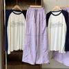 Spring Korean Color Block T-Shirt & Casual Pants Set