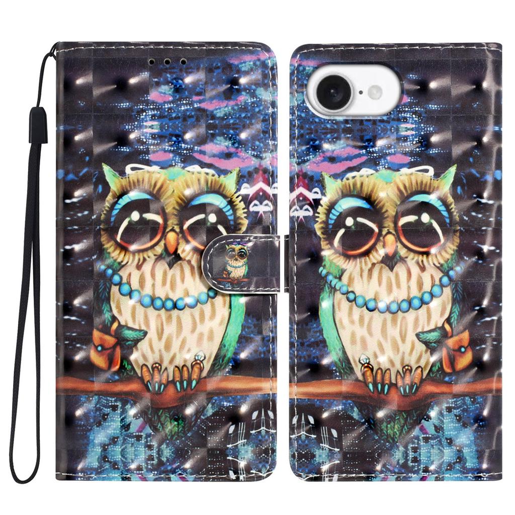 For iPhone 16e Case PU Leather Wallet Phone Cover 3D Pattern Printing