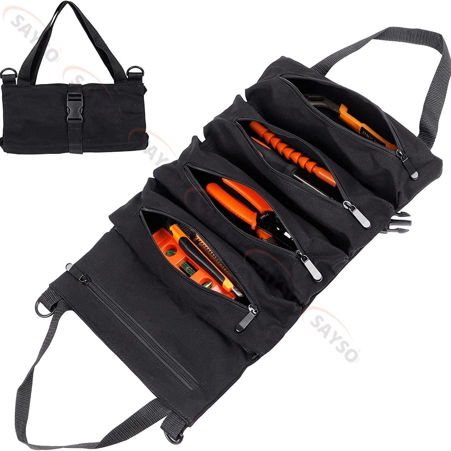 

Black Tool Roll,Multi-Purpose Roll Up Tool Bag,Wrench Roll,Canvas Tool Organizer Bucket,Car First Aid Kit Wrap Roll Storage Case чорний