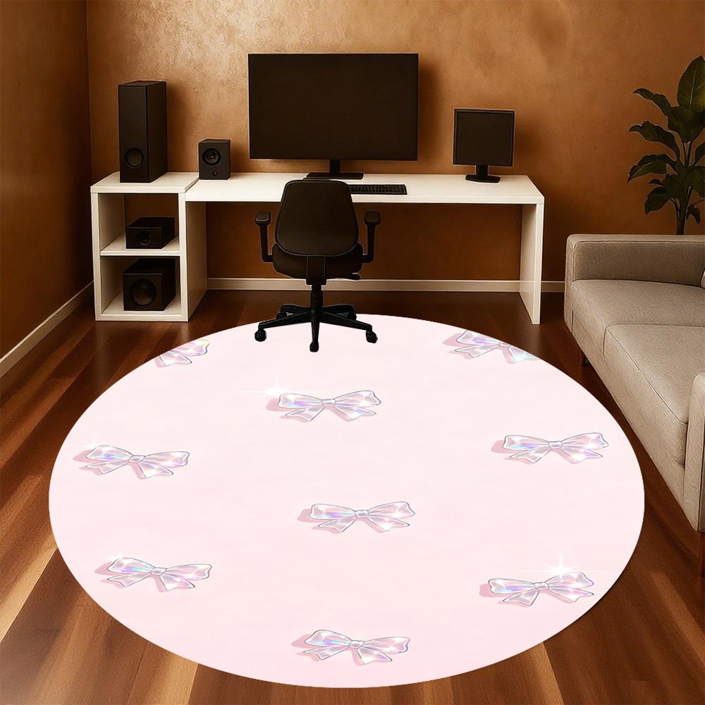 1pc Bowknot Pink Round Chair Mat Office Area Rug - Non-Slip, Floor Mat for Office, Bedroom, and Indoor Decor P127049