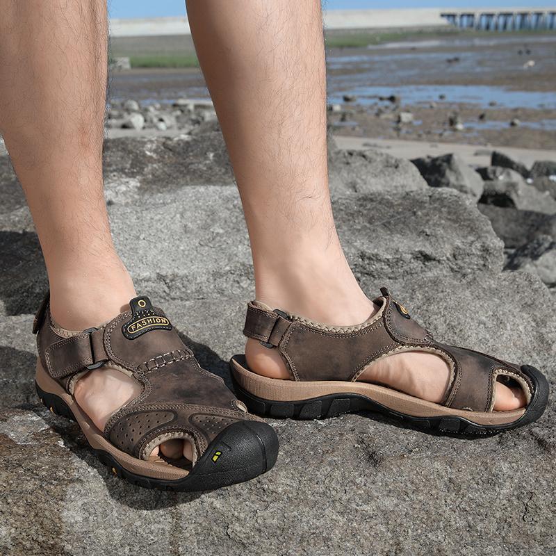 Summer Men Sandals Casual Shoes Outdoor Leather Slippers Beach Shoes Roman Sandals