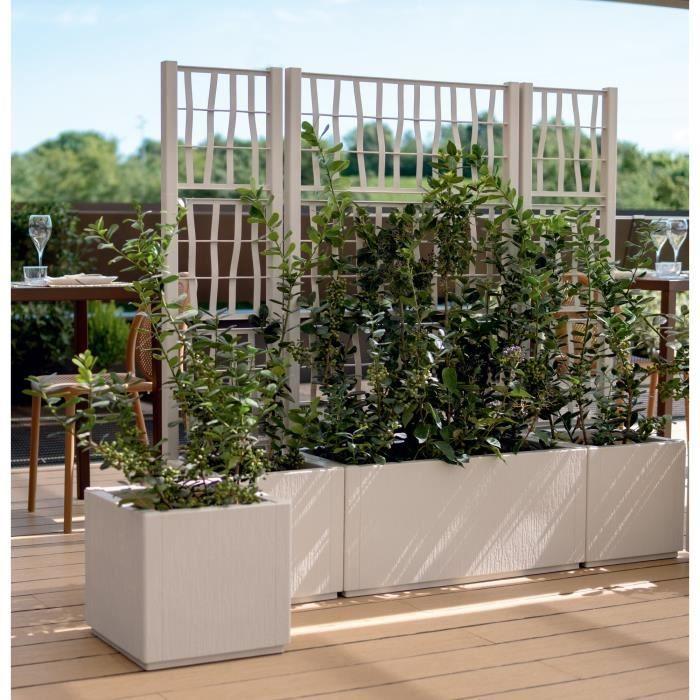 STEFANPLAST Bac à fleur/Jardinière - ETHICA - Craie - Rectangulaire avec treillis - 80 L - 80 x 36 x h 140 cm