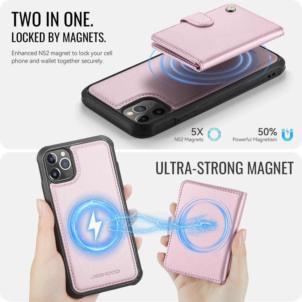 For iPhone 12 Pro Max 6.7 inch Case JEEHOOD J09 RFID Blocking Card Holder Leather Back Phone Cover Compatible with MagSafe