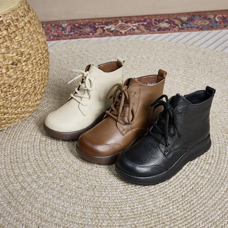First layer cowhide soft leather Martin boots women's autumn and winter new platform short boots women's shoes
