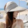 Beach Hat Large Brim Full Face Sun Protection Breathable Semi-Hollow Design Ties Foldable Hat Summer UV Blocking Ponytail