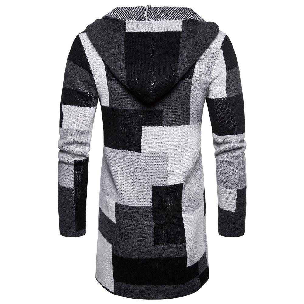 Men's Hooded Solid Knit Patchwork Coat Jacket Cardigan Long Sleeve Tops Blouse