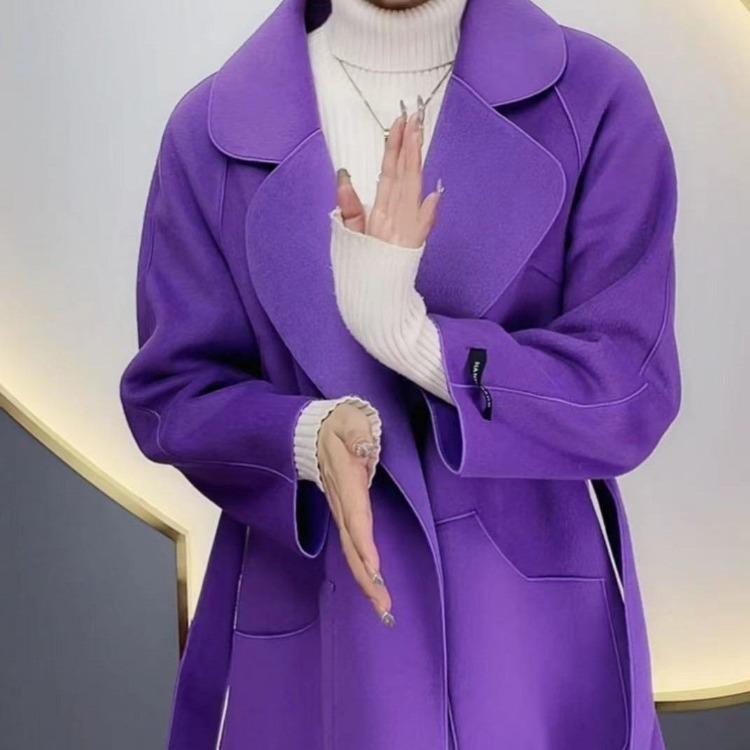 Women Wool Coat Warm Fashionable Belted Autumn Outerwear