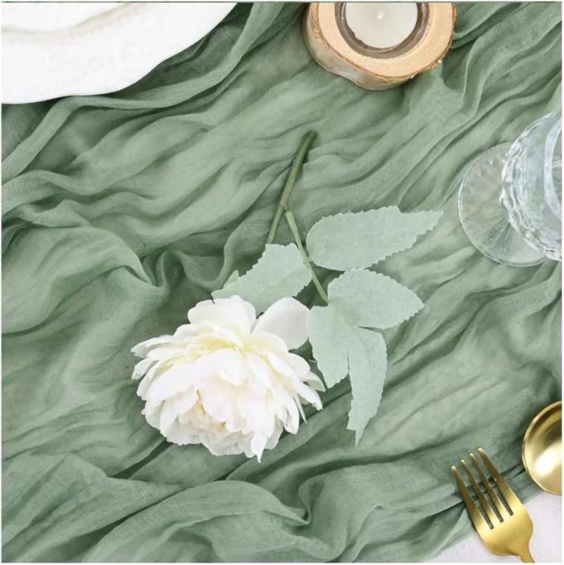 12Pcs Semi-Sheer Gauze Sage Green Table Runners Vintage Rustic Wedding Birthday Wedding Decoration Banquets Arches Boho Decor